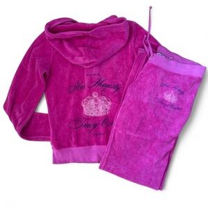 💓 Hot Pink Vintage Juicy Couture Tracksuit Terry Cloth Size Petite / Medium